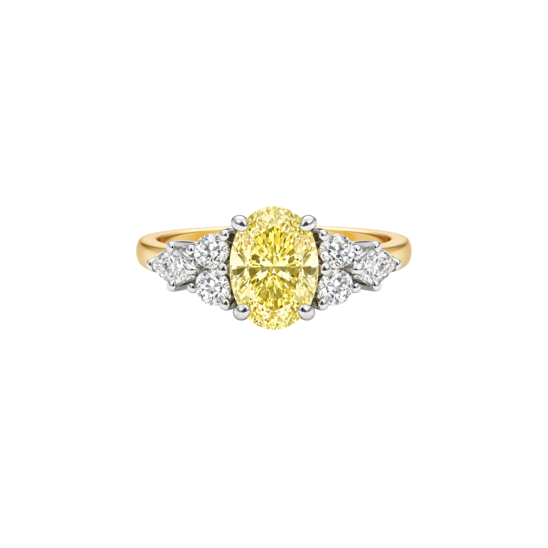 Yellow diamond ring called The Aura by Appleby Jewellers Dublin featuring a vibrant yellow diamond set in a sleek ring design.