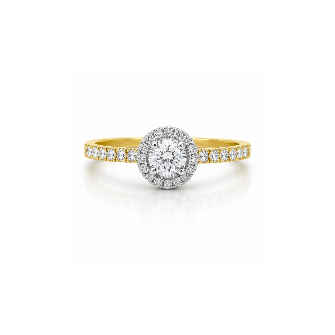 Gold Corrine round diamond ring by Appleby Jewellers Dublin, featuring a sparkling round diamond setting on a sleek band.