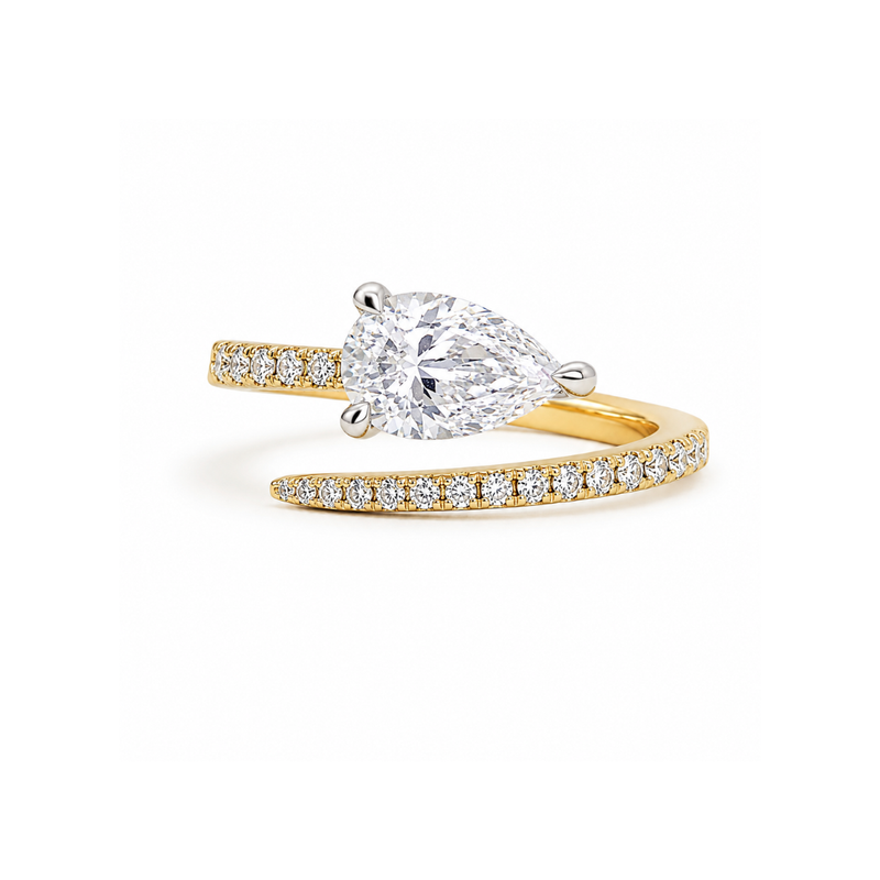 A close-up of the Entwined Ring featuring intertwined diamond bands from Appleby Jewellers Dublin, showcasing intricate design and sparkle.