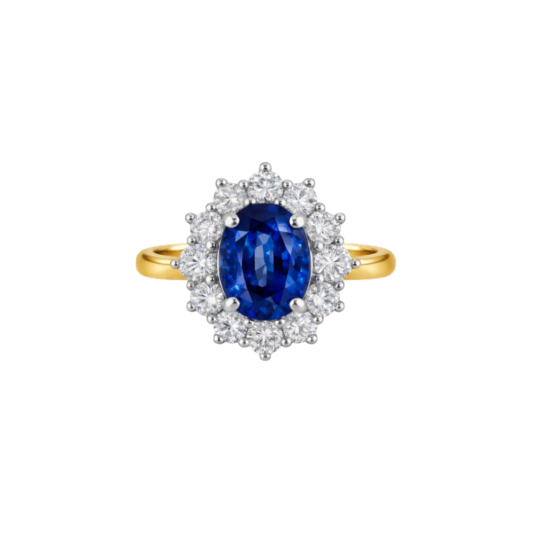 Blue sapphire ring with a 3.59ct gemstone set in a diamond ring by Appleby Jewellers Dublin.