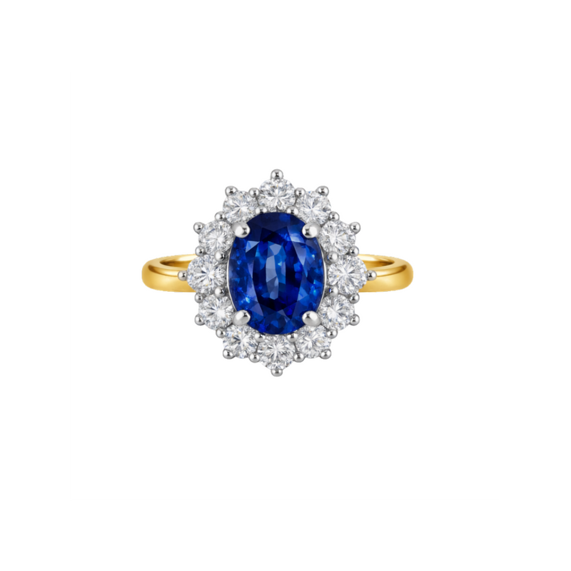Blue sapphire ring with a 3.59ct gemstone set in a diamond ring by Appleby Jewellers Dublin.