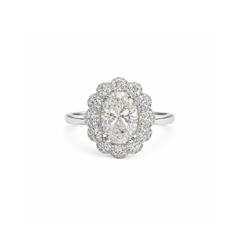 Diamond ring featuring a 1.54ct Kate Flower Platinum diamond, set in a elegant jewelry design from Appleby Jewellers Dublin.