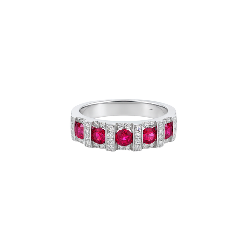 Elegant diamond ring named The Ruby Deco Band by Appleby Jewellers Dublin, featuring a sleek design with sparkling diamonds.
