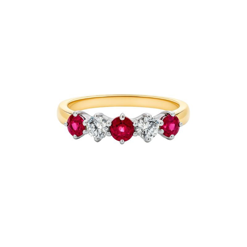 Diamond ring called The Ruby Garland Ring by Appleby Jewellers Dublin featuring a detailed ruby and diamond design.