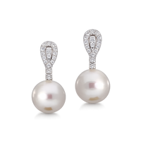 South Sea pearl and diamond drop earrings by Appleby Jewellers Dublin featuring elegant, shimmering pearl and sparkling diamonds.