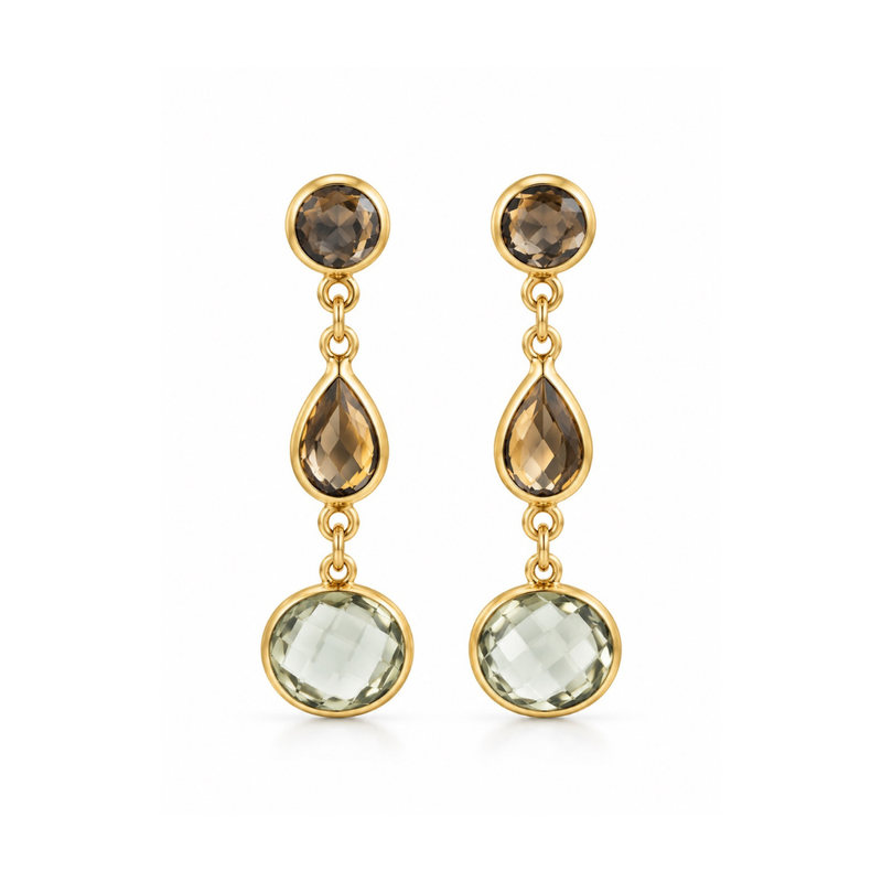 Elegant Watercolour Tuscany Drop Earrings by Appleby Jewellers Dublin featuring colorful watercolor-style gemstone drops and gold accents.