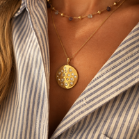 Gold Cosmos Pendant from Appleby Jewellers Dublin featuring intricate celestial design and sparkling gemstone accents.