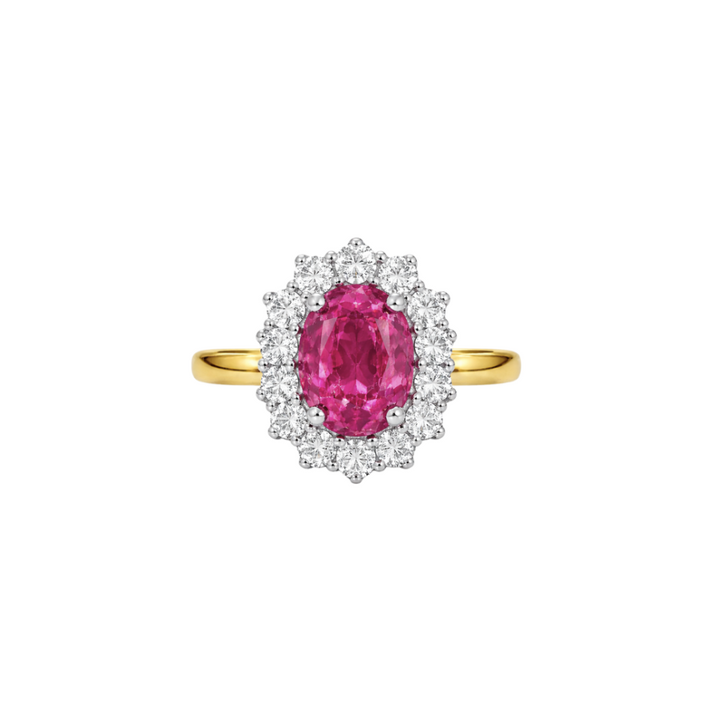 Pink sapphire and diamond ring by Appleby Jewellers Dublin, featuring a stunning design with pink sapphires and sparkling diamonds.