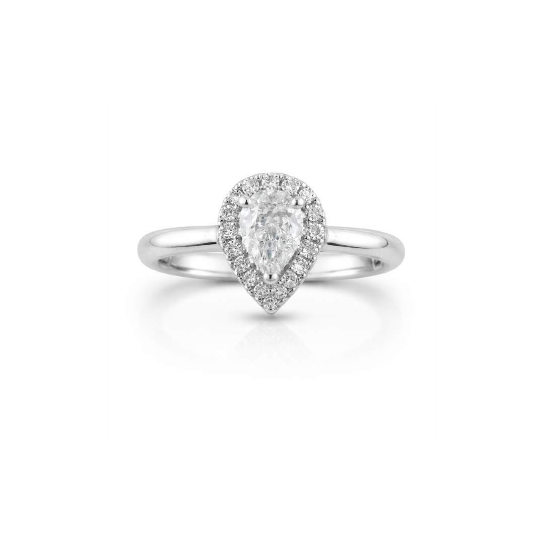Pear Diamond Halo Ring – Platinum
