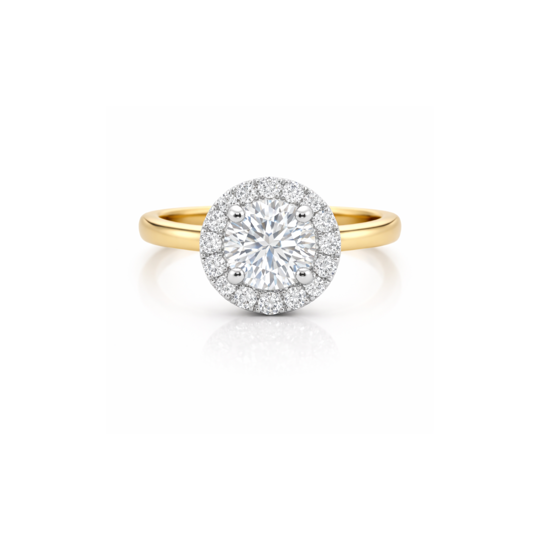 Elegant diamond ring called The Grand Halo Ring by Appleby Jewellers Dublin, featuring a central gemstone surrounded by a halo setting.