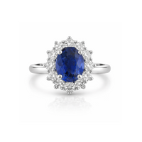 Elegant sapphire engagement ring by Appleby Jewellers Dublin featuring a 5.91ct vibrant blue sapphire in a classic diamond ring setting.
