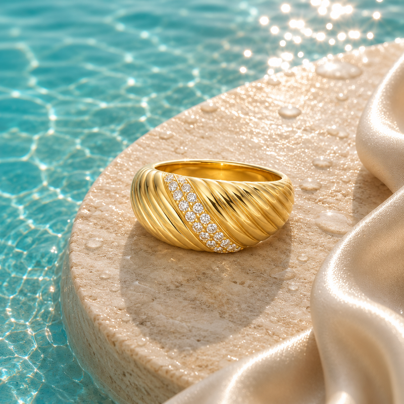 Elegant diamond Ripple Ring by Appleby Jewellers Dublin featuring a flowing design and sparkling diamonds.