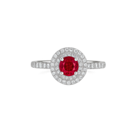 Elegant Ruby Halo Ring featuring a central ruby gemstone surrounded by a sparkling halo setting, crafted by Appleby Jewellers Dublin.