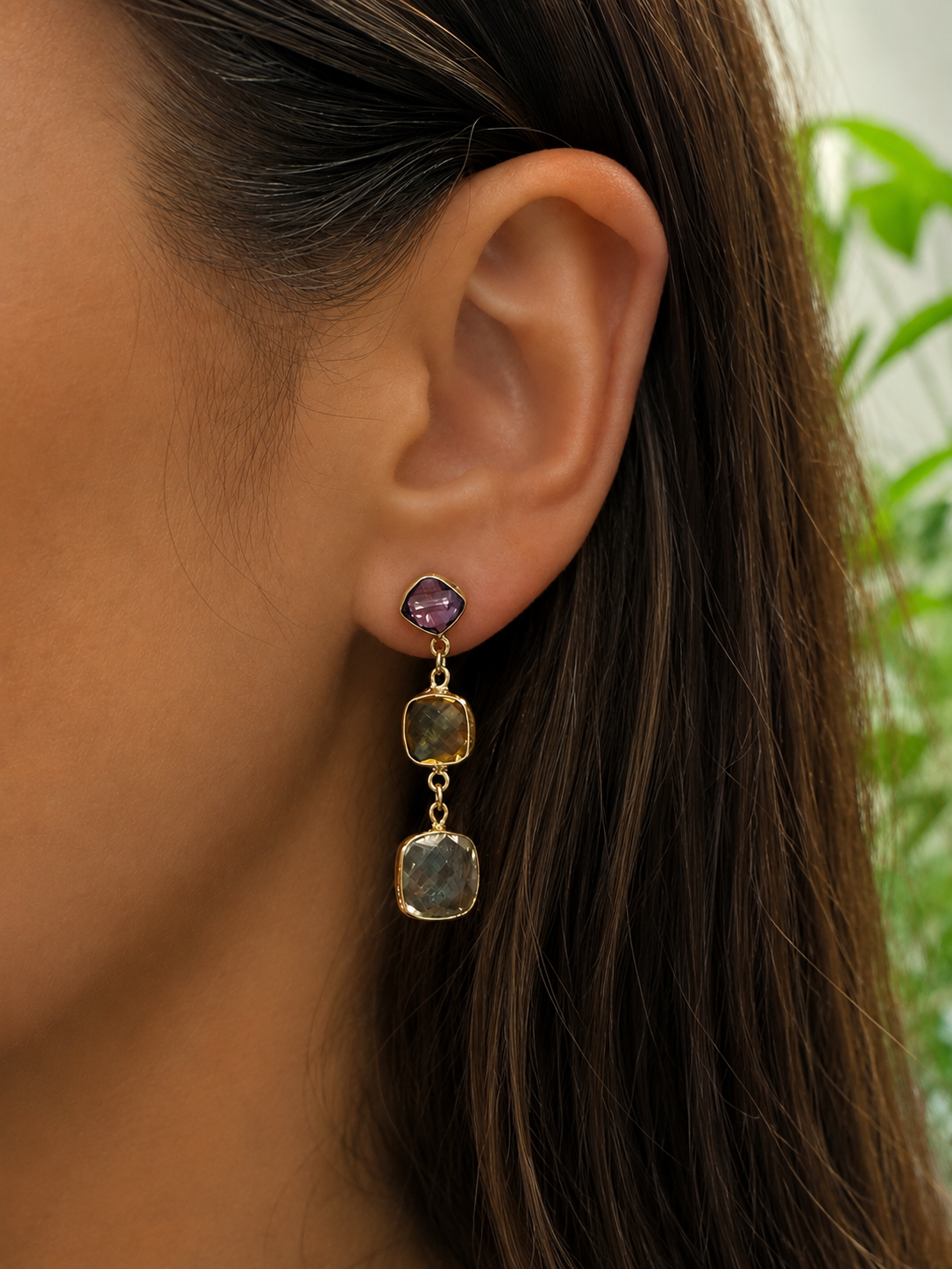 The Watercolour Triple-Gem Drop Earrings