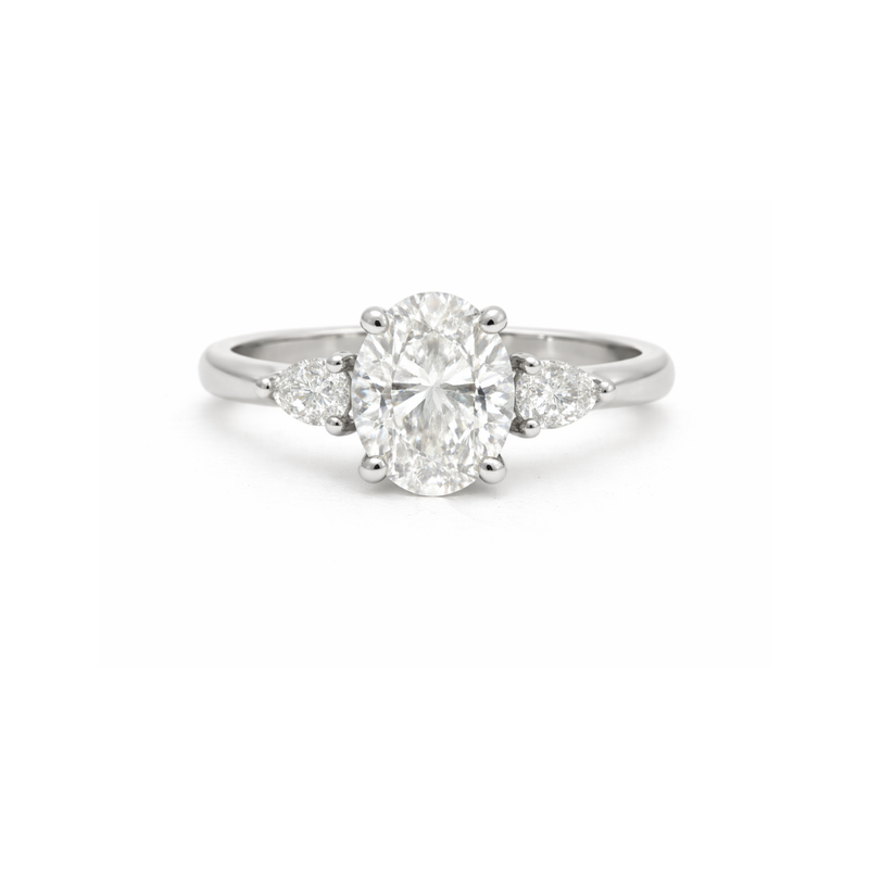 Oval and pear-shaped diamond engagement ring in platinum with 1.50ct, featuring elegant craftsmanship by Appleby Jewellers Dublin.