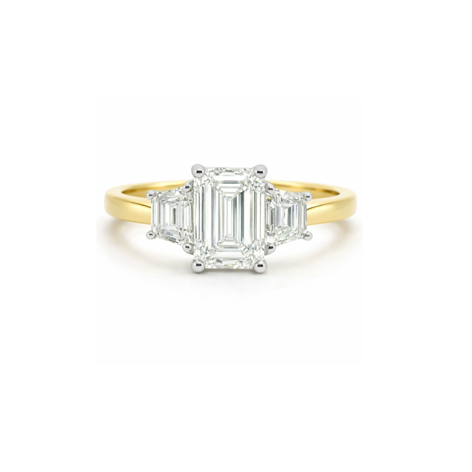 Diamond ring featuring emerald and trapeze-cut diamonds totaling 1.80ct, crafted by Appleby Jewellers Dublin.
