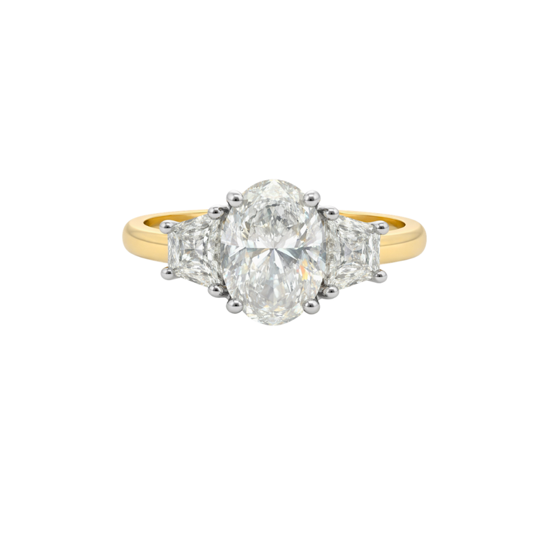 Tranquility Opal and Trapeze Diamond Ring featuring 1.73ct of sparkling diamonds and a vibrant opal center stone.