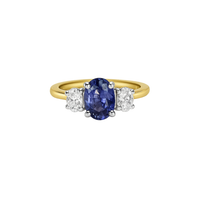 Elegant sapphire and diamond trilogy engagement ring from Appleby Jewellers Dublin, showcasing three sparkling stones in a classic design.