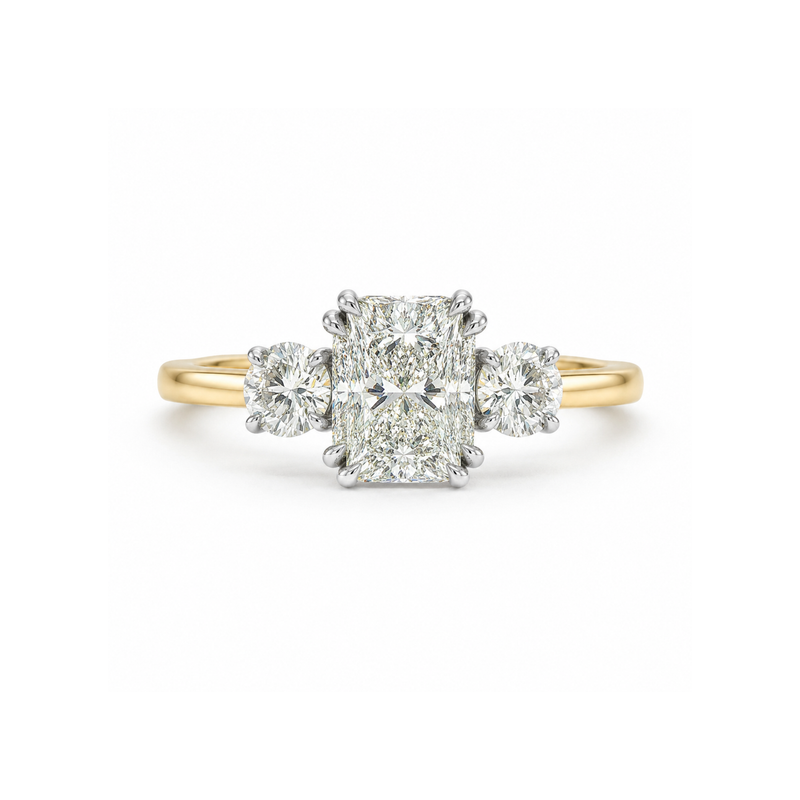 Elegant Trinity Cushion Cut diamond ring by Appleby Jewellers Dublin featuring a sparkling cushion-shaped diamond setting.