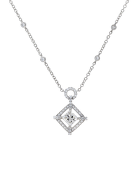 Princess Cut Diamond Halo Pendant with Diamond Chain