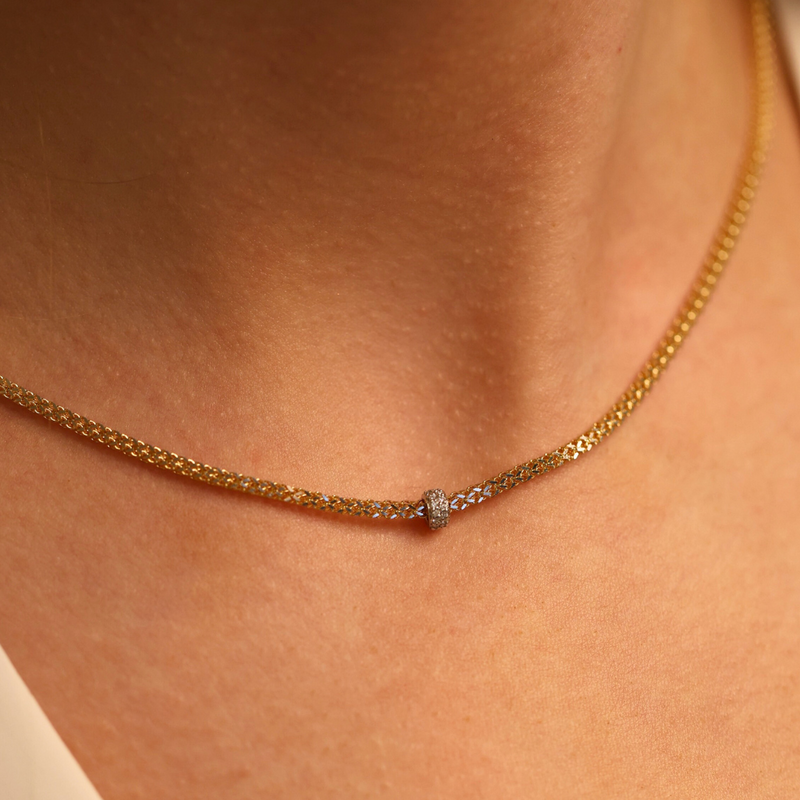 Gold & Diamond Barrel Necklace