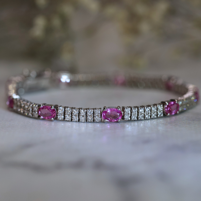 Pink Sapphire & Diamond Tennis Bracelet