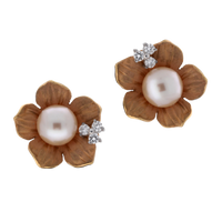 Pearl & Diamond Rose Clip On Earrings