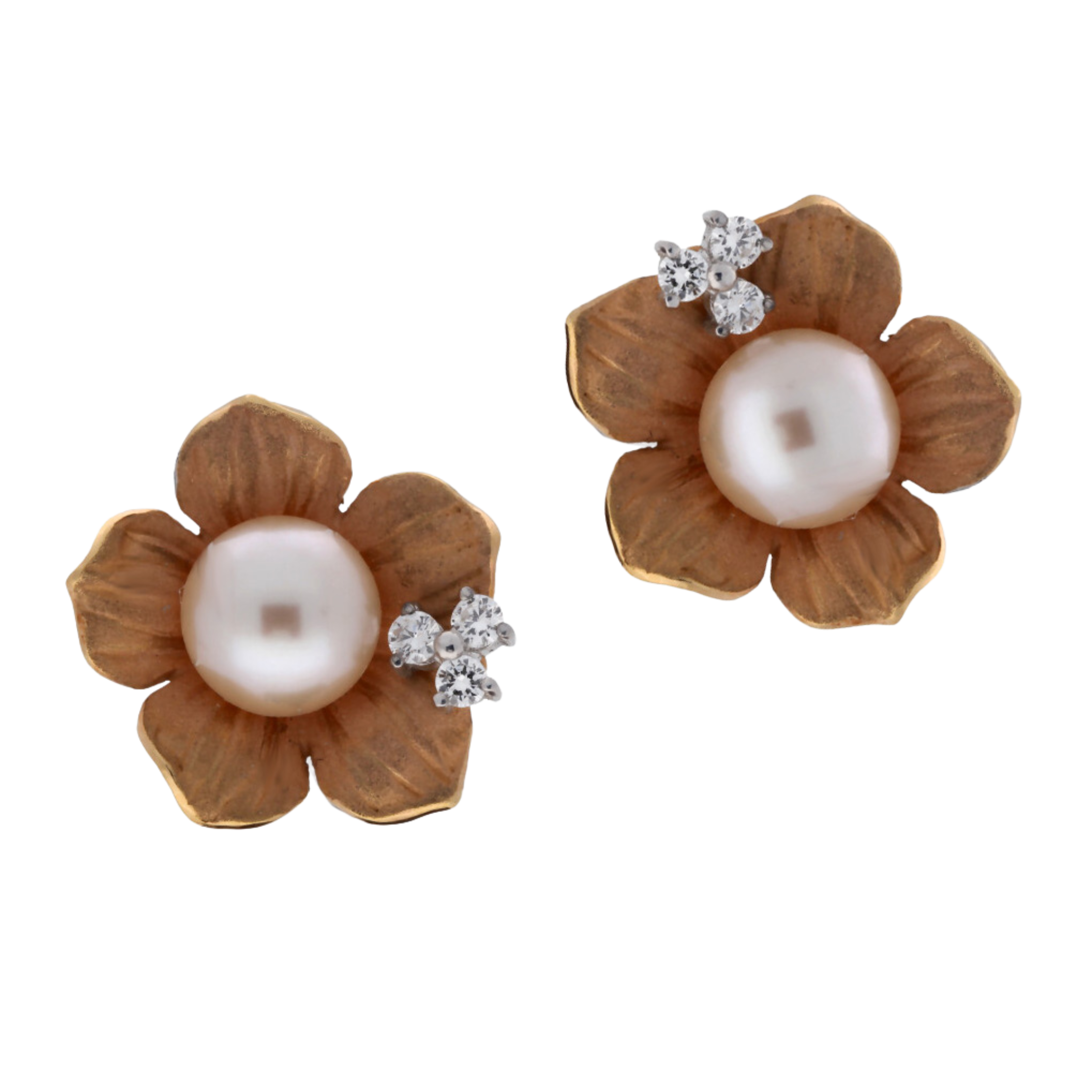 Pearl & Diamond Rose Clip On Earrings