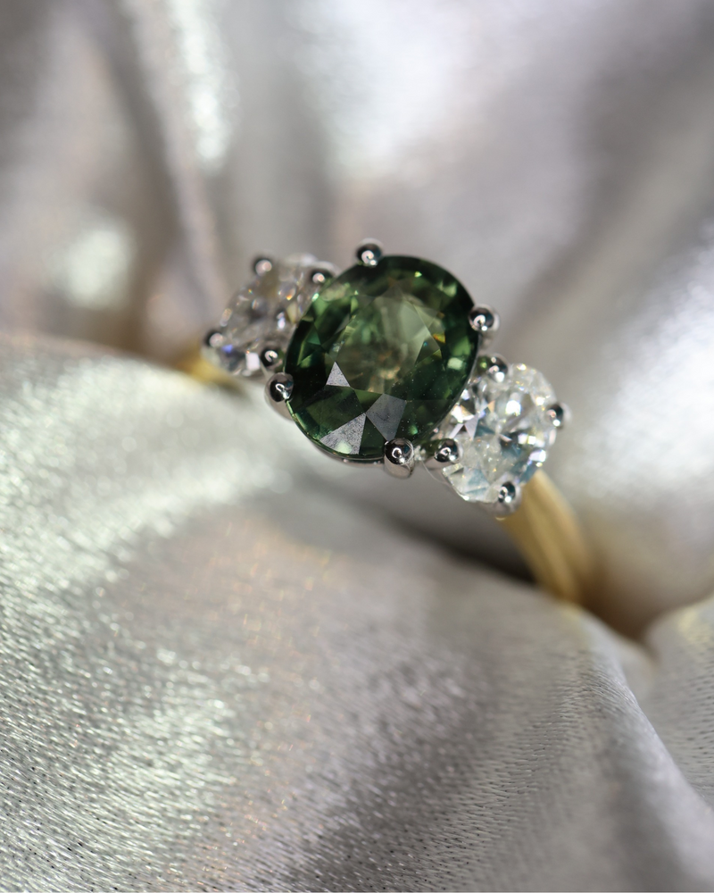 Sri Lankan Green Sapphire & Diamond Ascot Trilogy