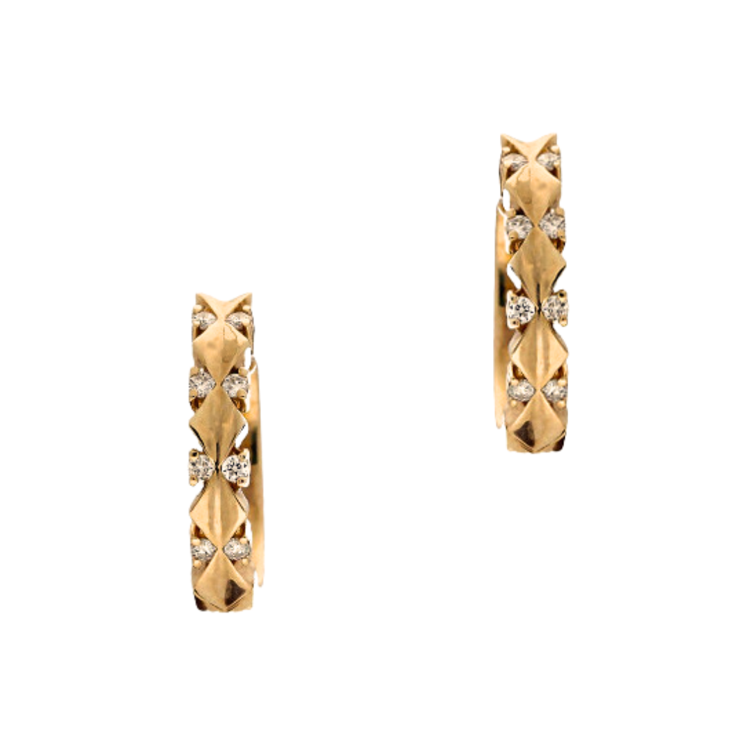 Diamond-Set Pyramid Huggie Hoops