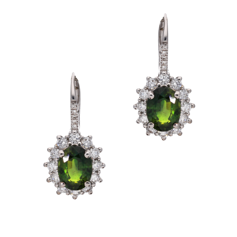 Green Sapphire and Diamond Earrings