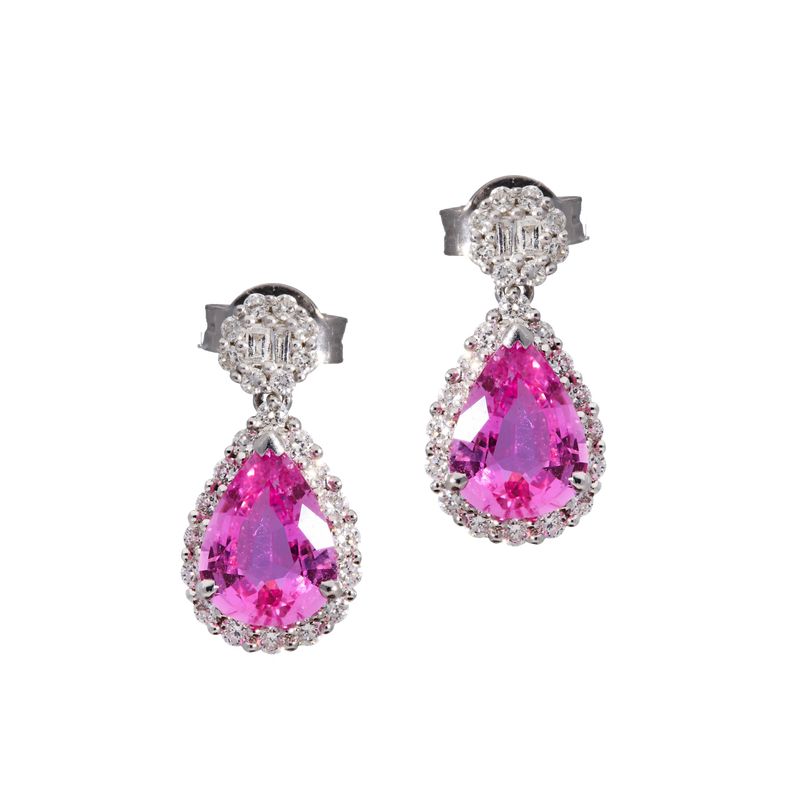 Pink Sapphire & Diamond Drop Earrings - Appleby Jewellers Dublin