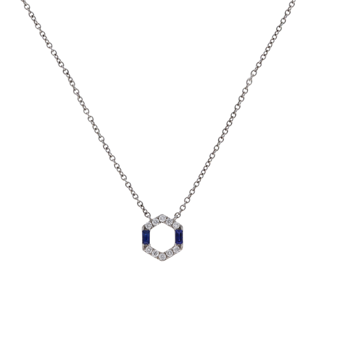 Blue Sapphire & Diamond Hexagon Pendant