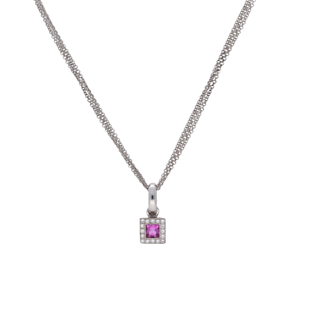 Pink Sapphire and Diamond, Triple Strand Necklace