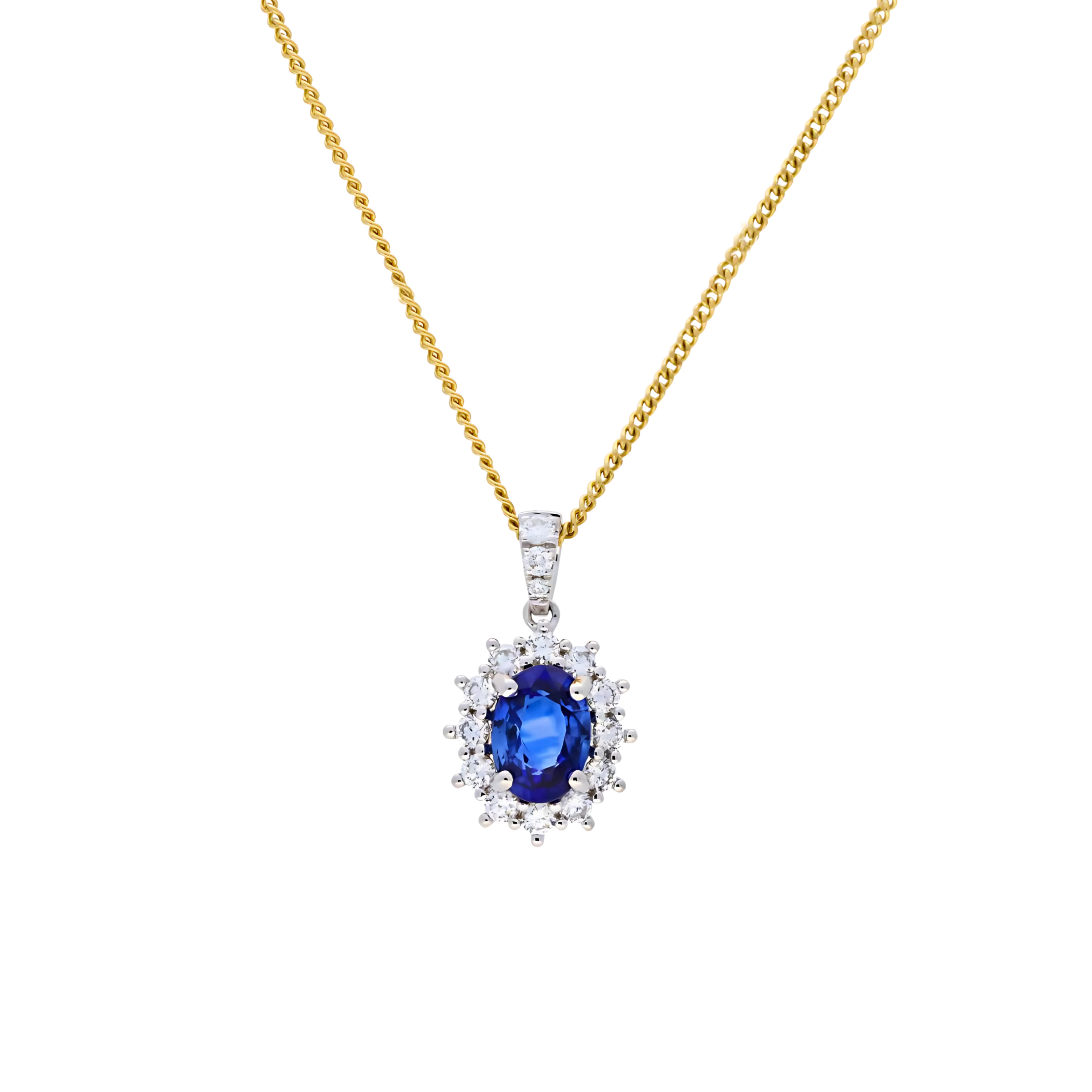 Blue Sapphire & Diamond Halo Pendant