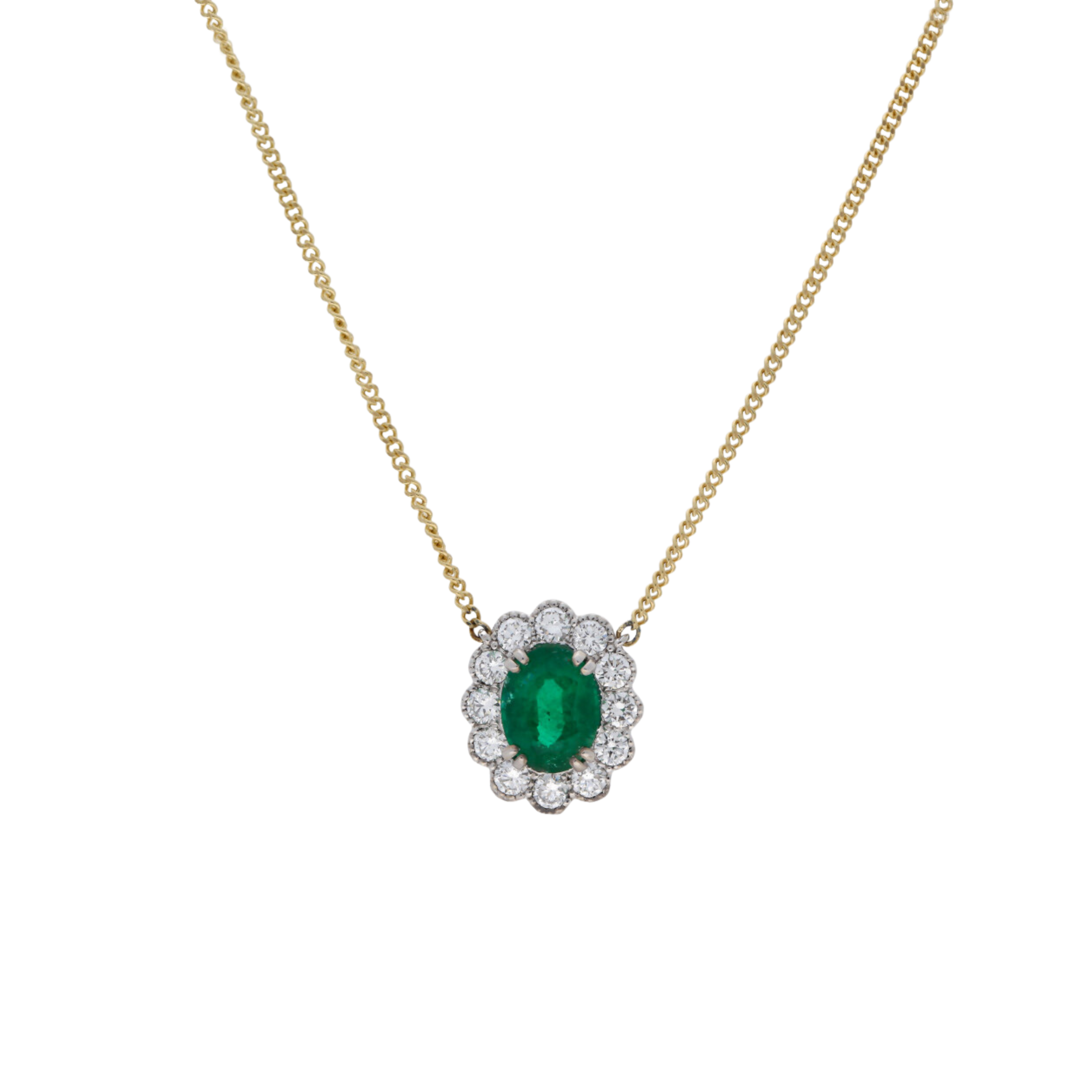 Emerald & Diamond Halo Pendant