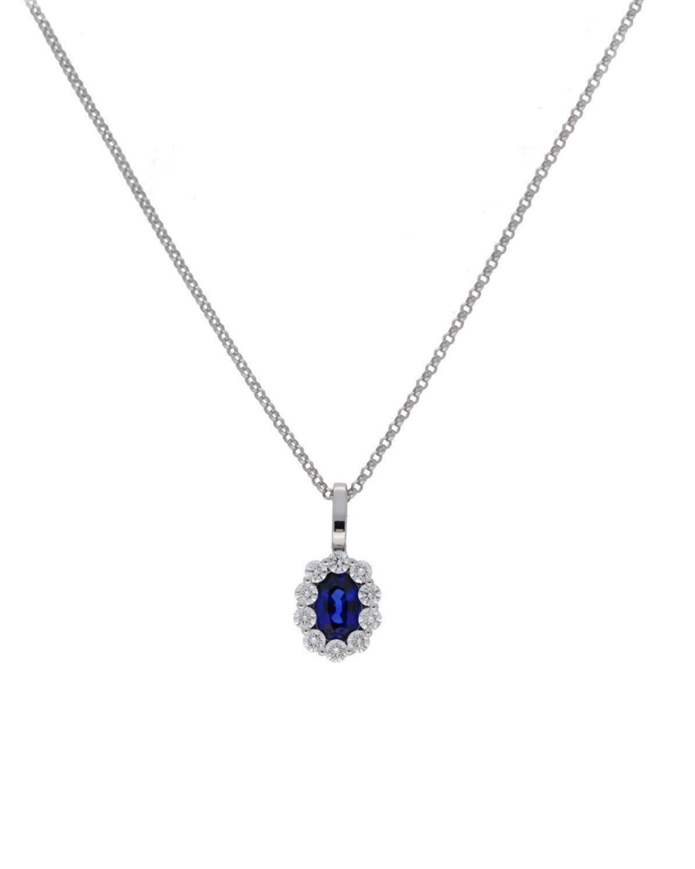 Blue Sapphire & Diamond Halo Pendant