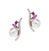 Pink Sapphire, Ruby & Diamond Pearl Earrings