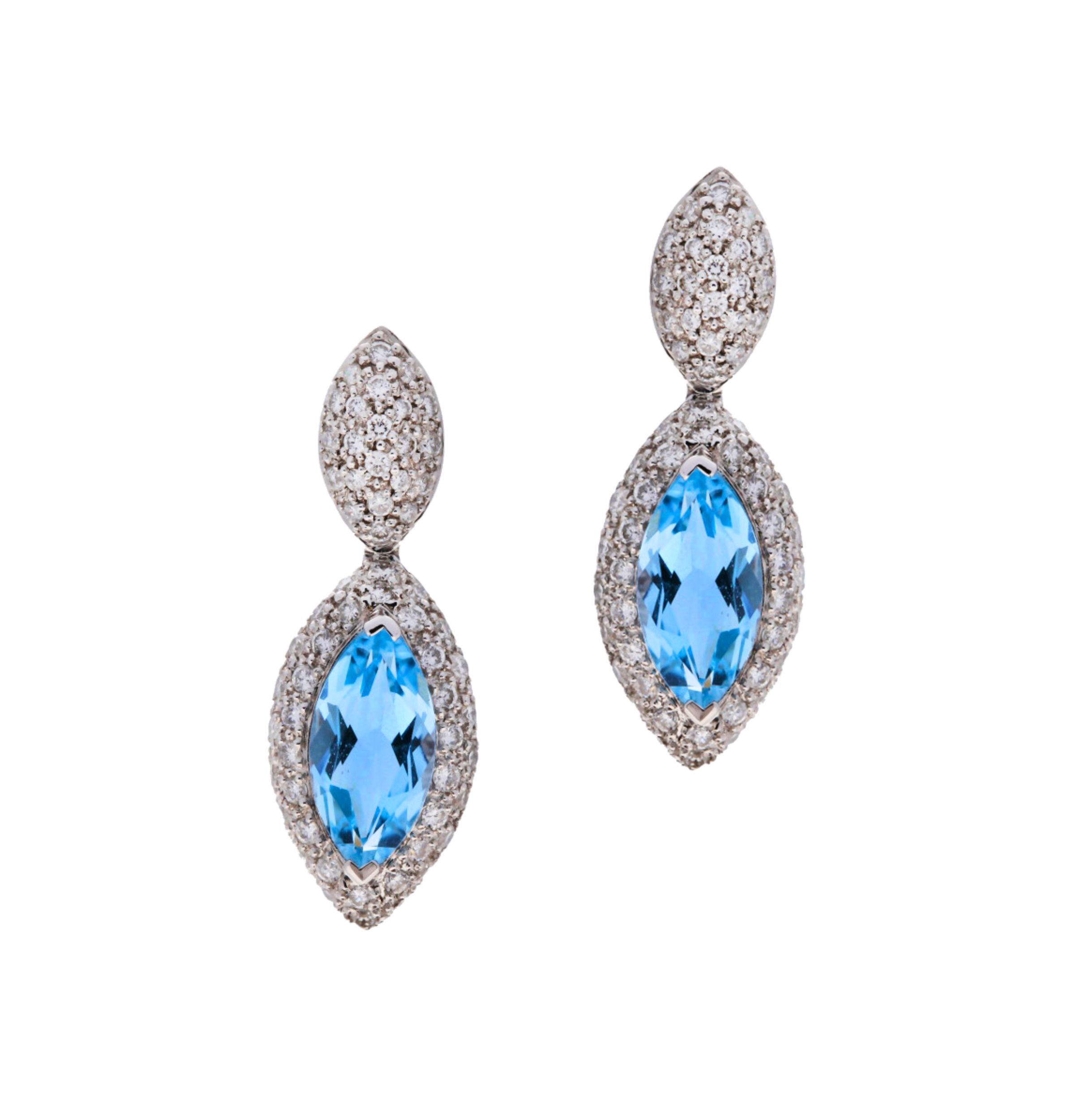 Blue Topaz & Diamond Drop Earrings