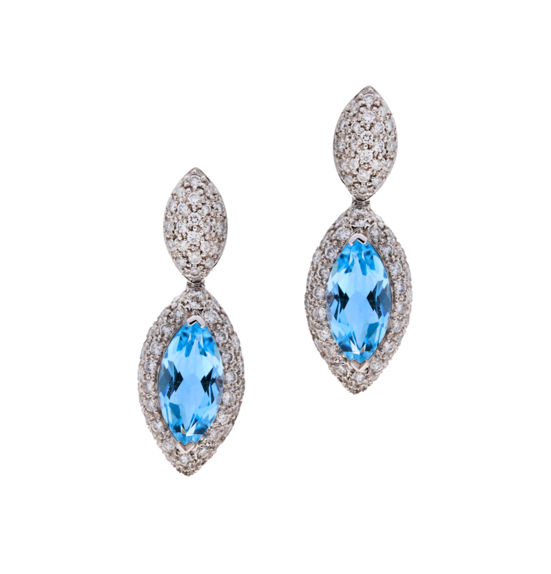 Blue Topaz & Diamond Drop Earrings