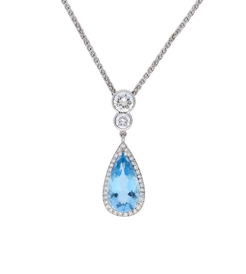 Pear-Shape Aquamarine & Diamond Pendant