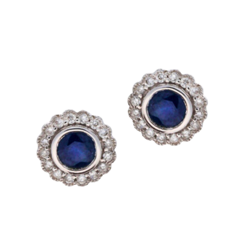 Blue Sapphire Halo Studs