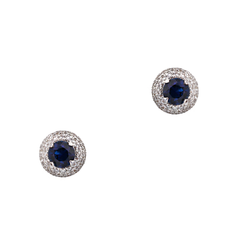 Blue Sapphire Studs With Diamond Halo - Appleby Jewellers Dublin