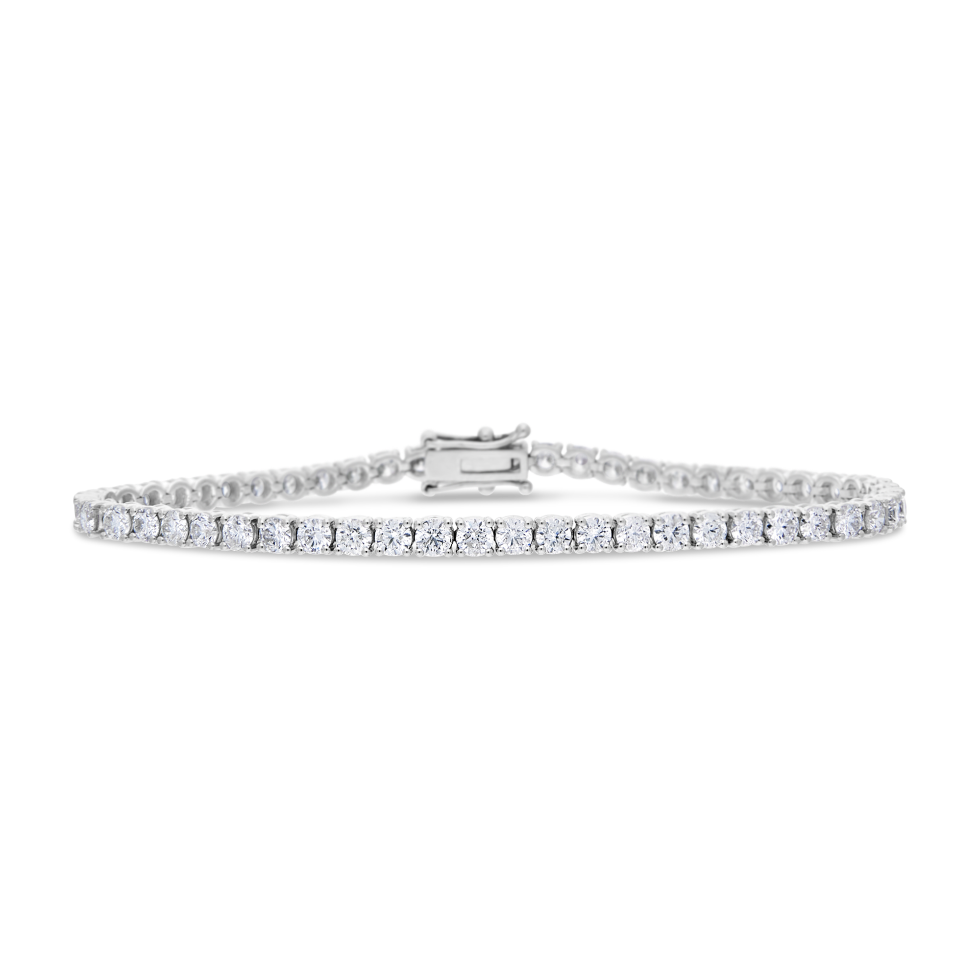 White gold round diamond tennis bracelet with 7.60ct diamonds, featuring sparkling stones and elegant design from Appleby Jewellers Dublin.