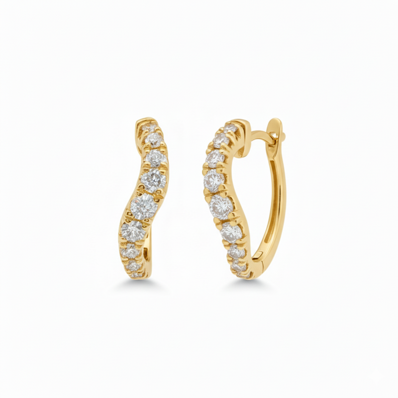 Wave Diamond Earrings — 18ct Yellow Gold