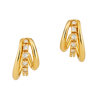 Yellow Gold Triple Hoop Diamond Earrings