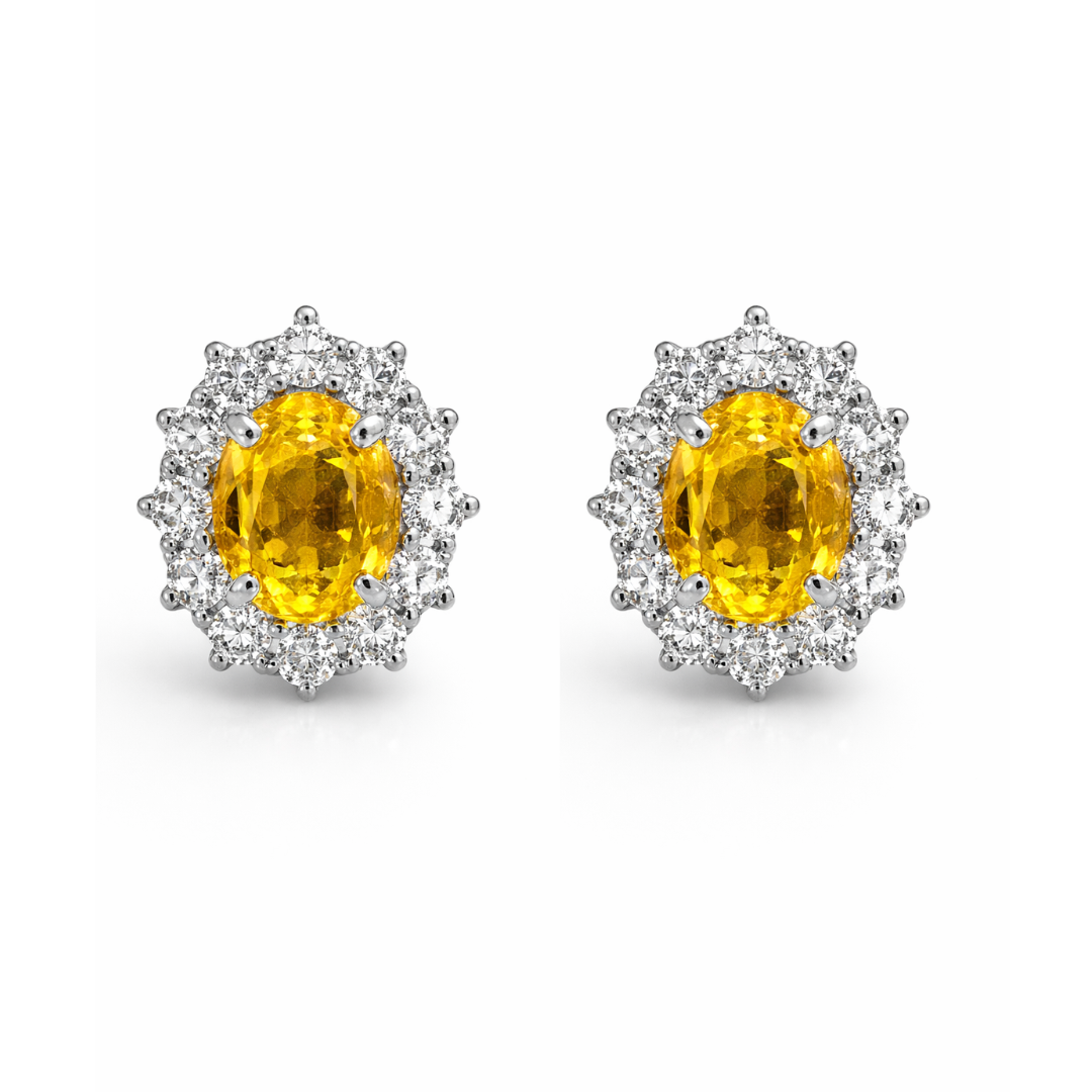 Yellow Sapphire & Diamond Stud Earrings – 18ct White Gold