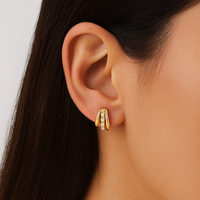 Yellow Gold Triple Hoop Diamond Earrings