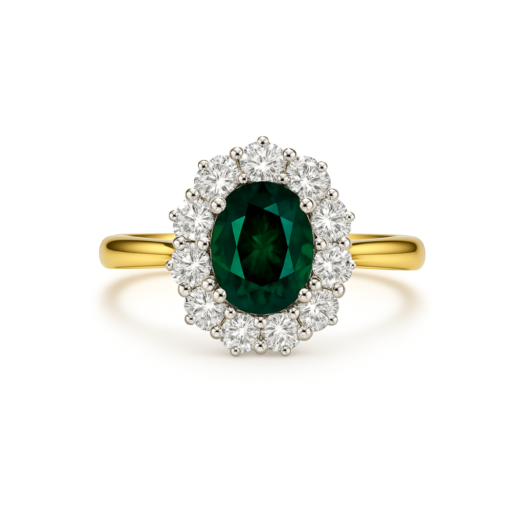 Green Sapphire Diamond Cluster Ring