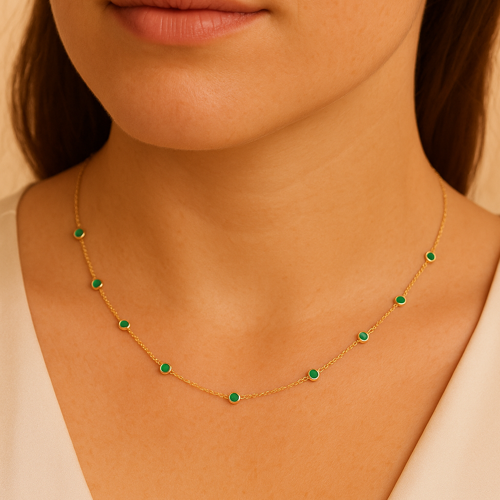 Emerald Bezel Disc Necklace in 14ct Gold - Appleby Jewellers Dublin
